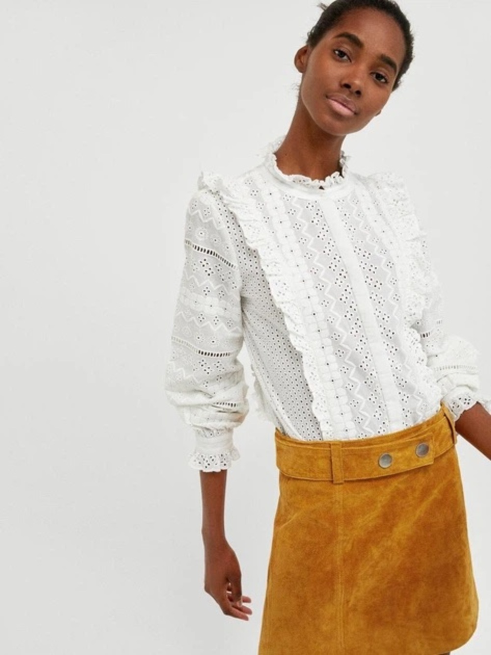 Sezane Inspired Zara Premium White Eyelet Lace Blouse S